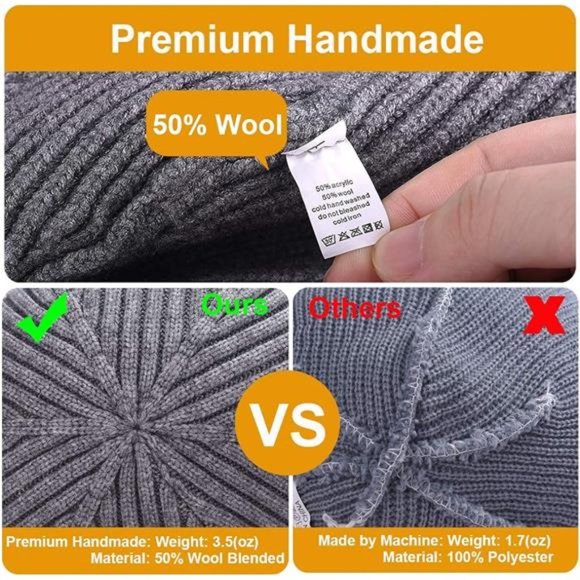 3 Pack Wool Fisherman Beanies for Men, Short Knit Watch Cap Cuffed Trawler Hats - Picture 3 of 6